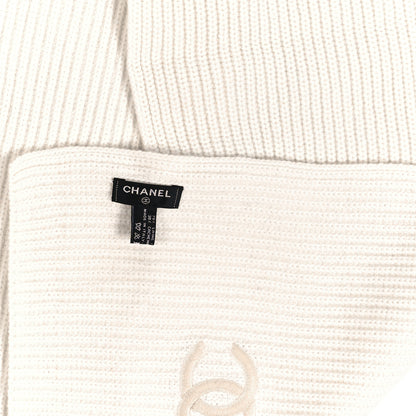 Chanel Wool Cashmere CC Scarf White Black 9 of 9