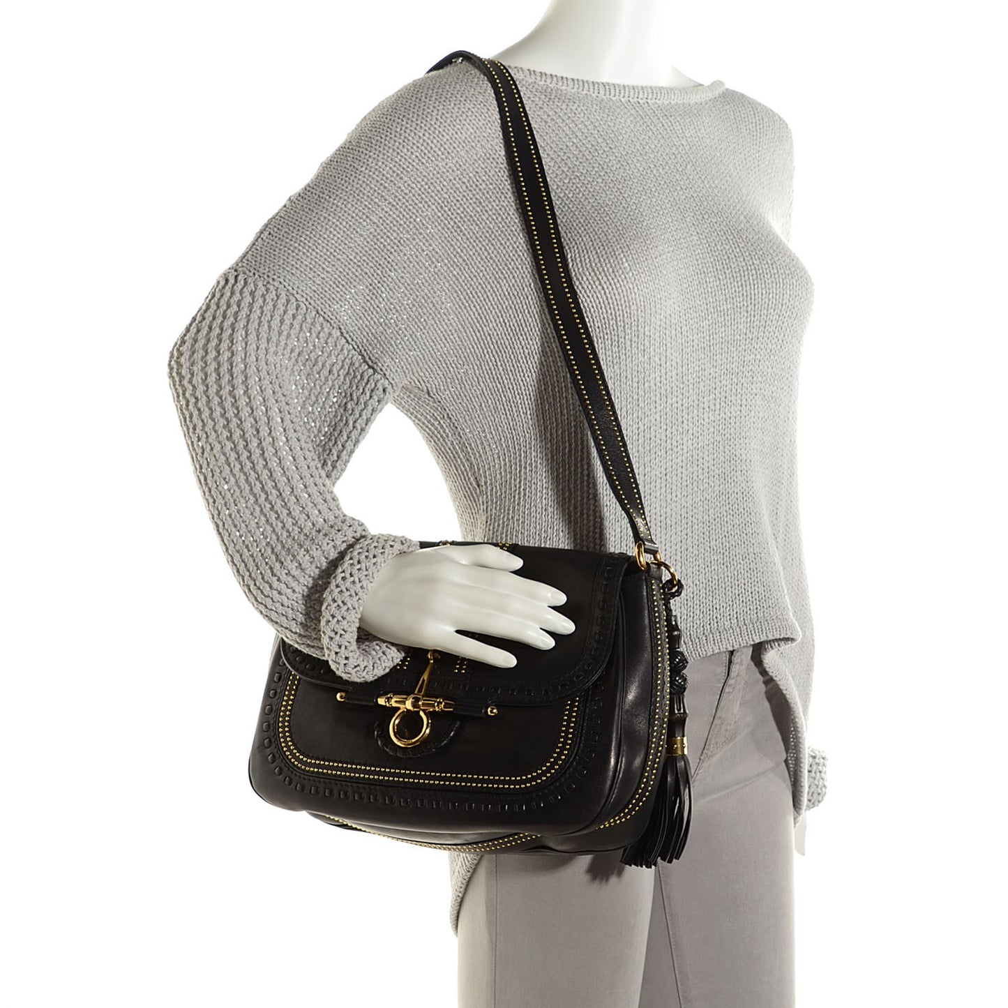 Calfskin Medium Snaffle Bit Shoulder Bag Black