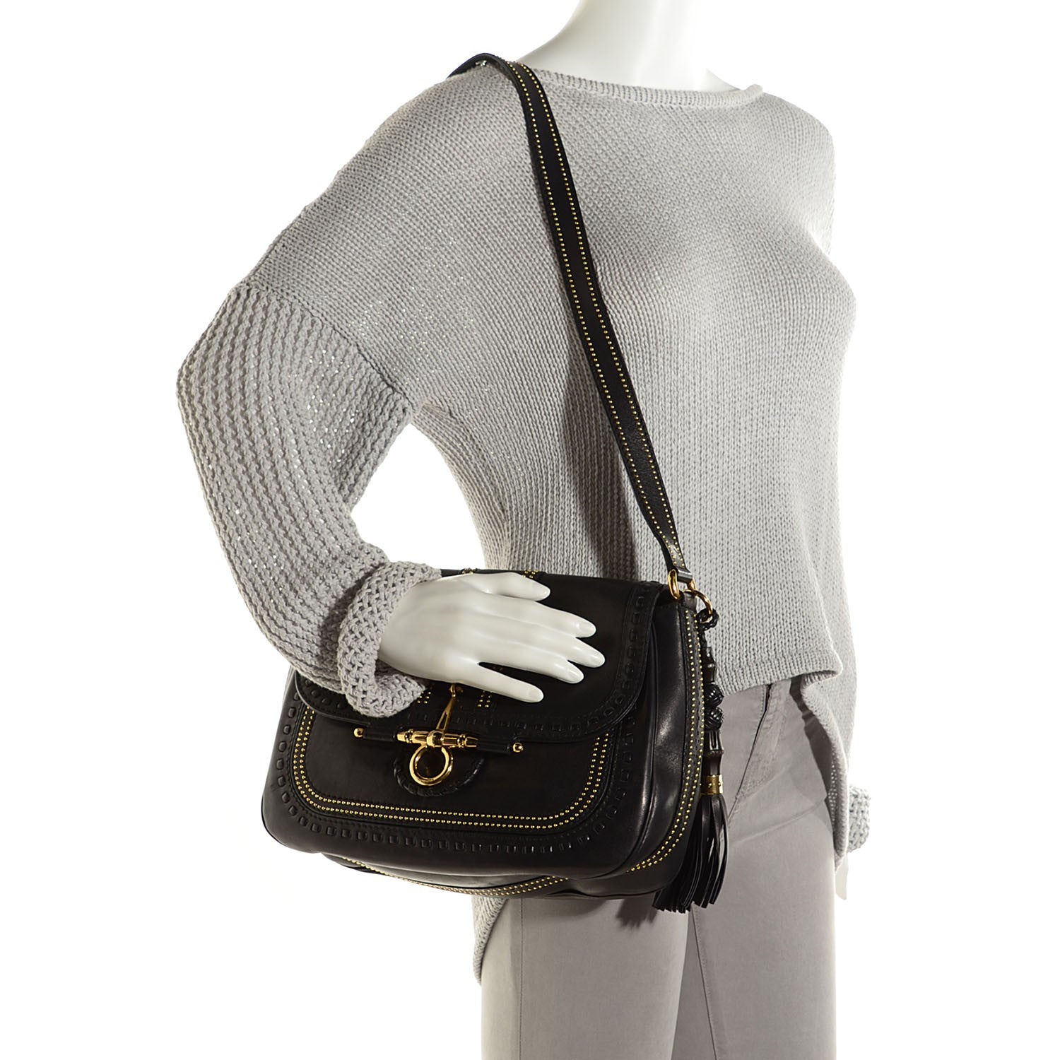 Gucci Calfskin Medium Snaffle Bit Shoulder Bag Black 2 of 7