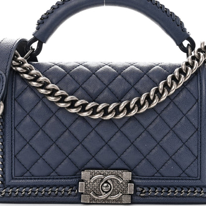 Chanel Calfskin Quilted Medium Top Handle Boy Flap Blue 8 of 10