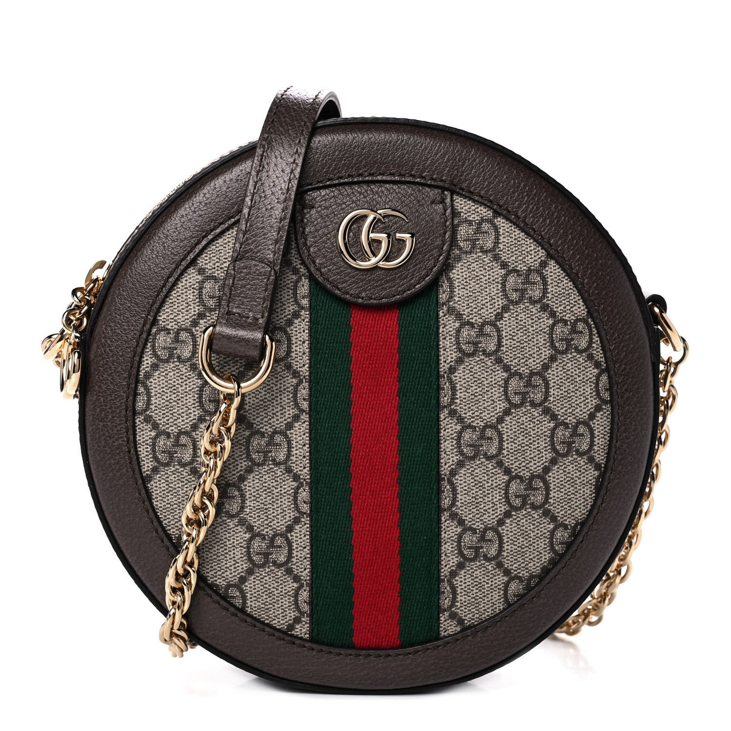GG Supreme Monogram Web Mini Ophidia Round Shoulder Bag Brown