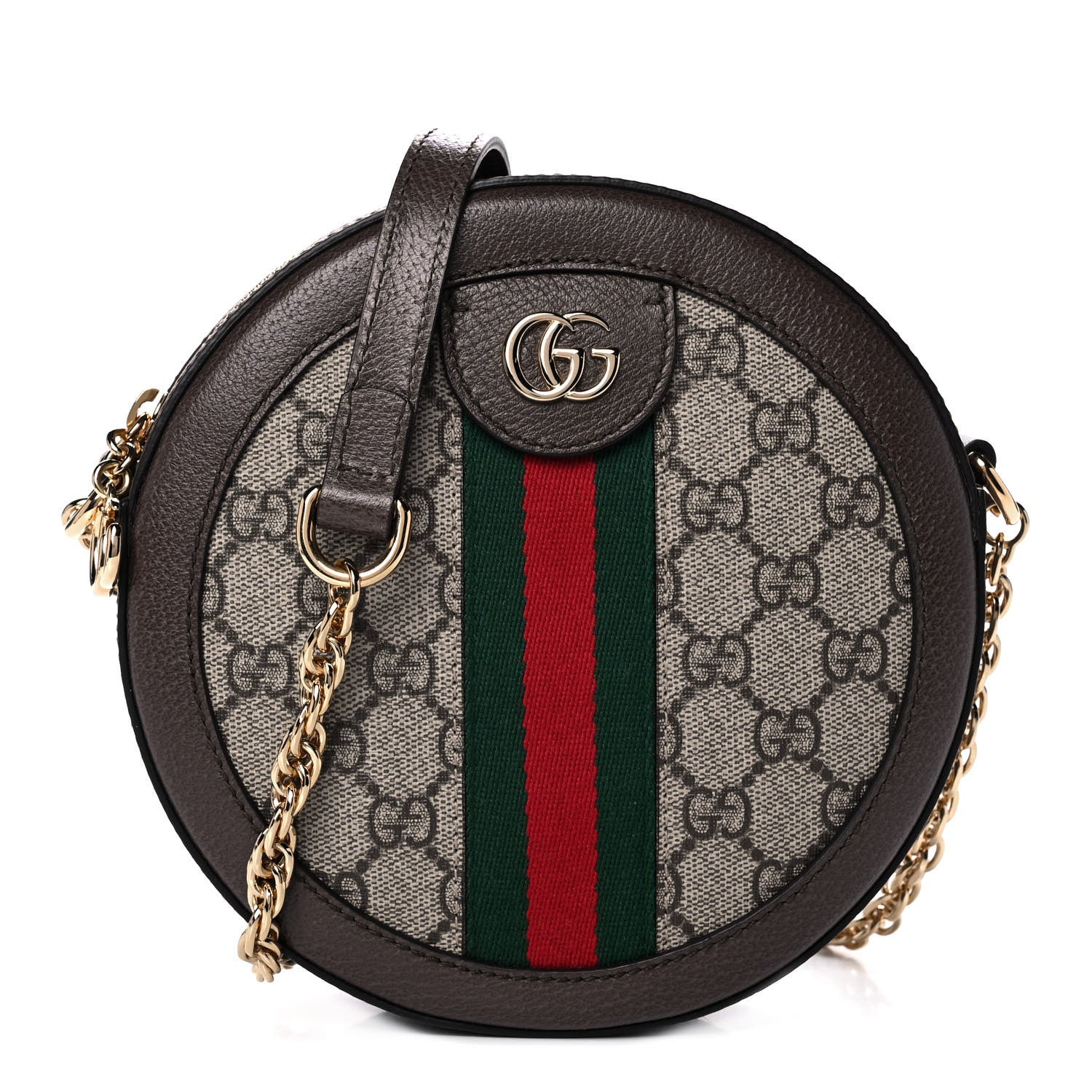 Gucci GG Supreme Monogram Web Mini Ophidia Round Shoulder Bag Brown 1 of 12