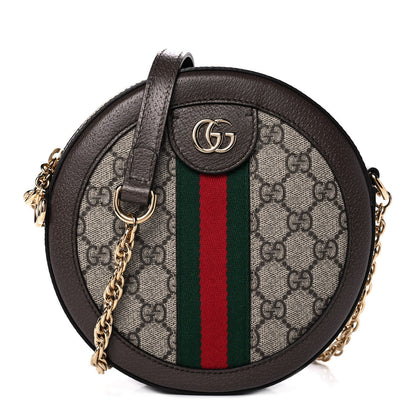 Gucci GG Supreme Monogram Web Mini Ophidia Round Shoulder Bag Brown 1 of 12