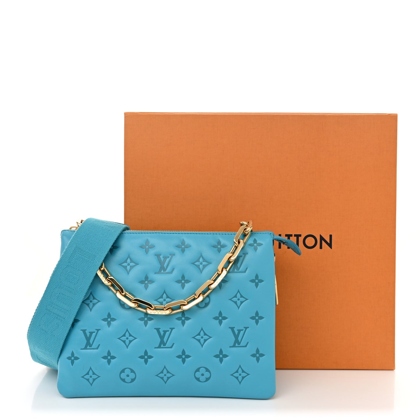 Lambskin Embossed Monogram Coussin PM Turquoise