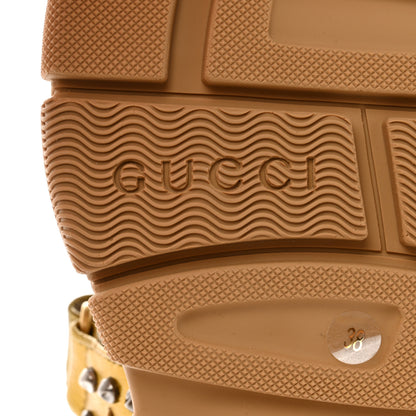 Gucci Silk Calfskin Mesh Crystal Embellished Studded Womens Aguru Sandals 38 Gold 7 of 8