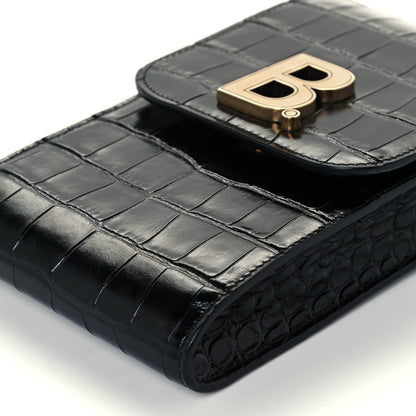 Balenciaga Shiny Calfskin Crocodile Embossed B Phone Holder Black 9 of 10