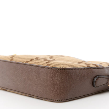 Gucci Monogram Jumbo GG Textured Dollar Calfskin Web Messenger Shoulder Bag Camel Ebony New Acero 10 of 11