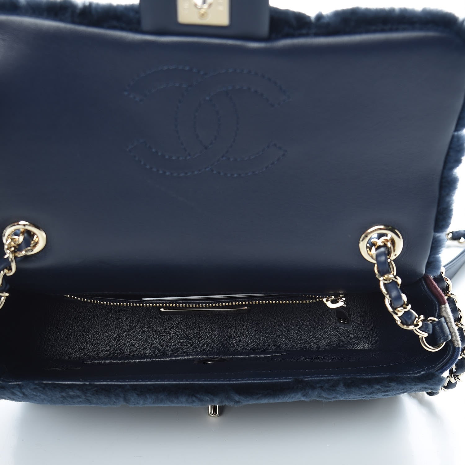 Chanel Orylag Rabbit Fur Quilted Small Single Flap Navy Blue 5 of 9
