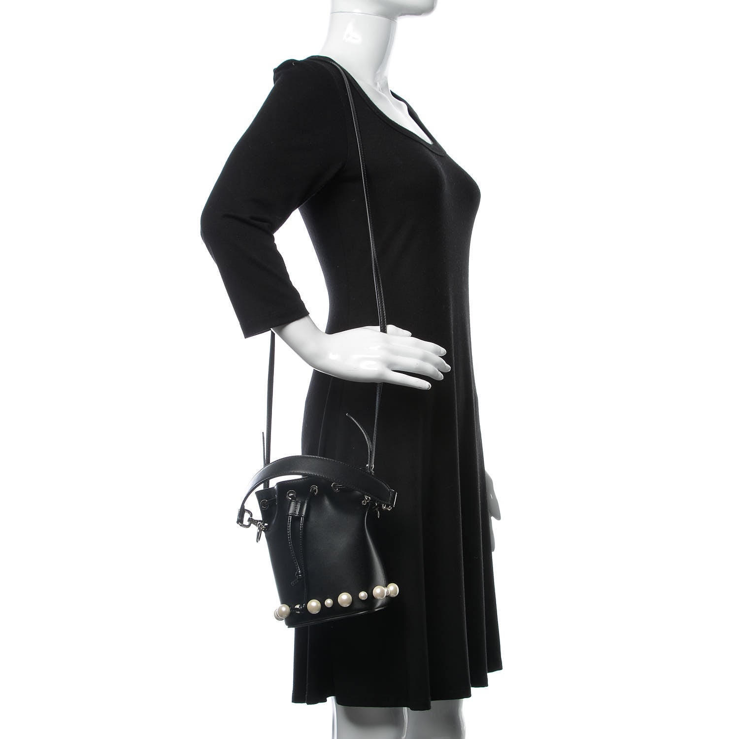 Fendi Vitello Liberty Pearl F is Mini Mon Tresor Bucket Bag Black 2 of 10