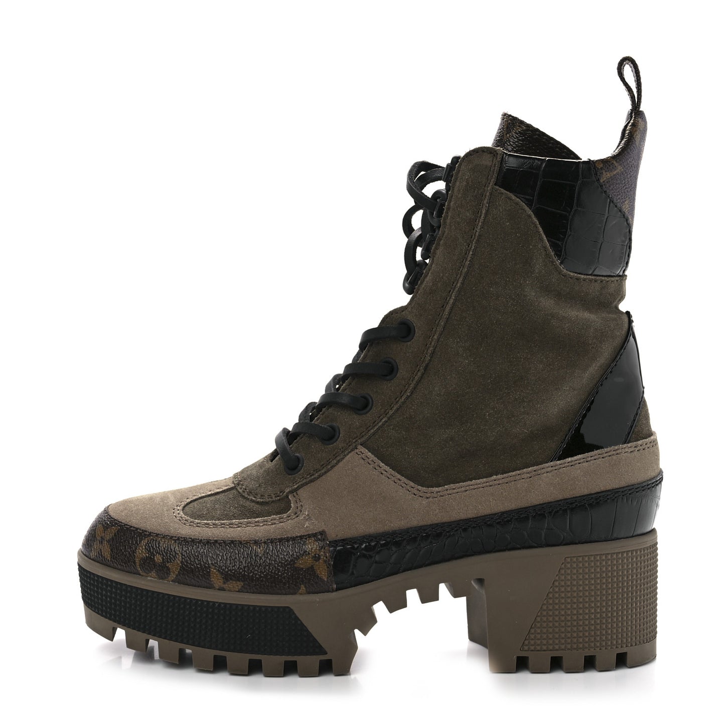 Suede Calfskin Monogram Laureate Platform Desert Boots 35.5 Taupe
