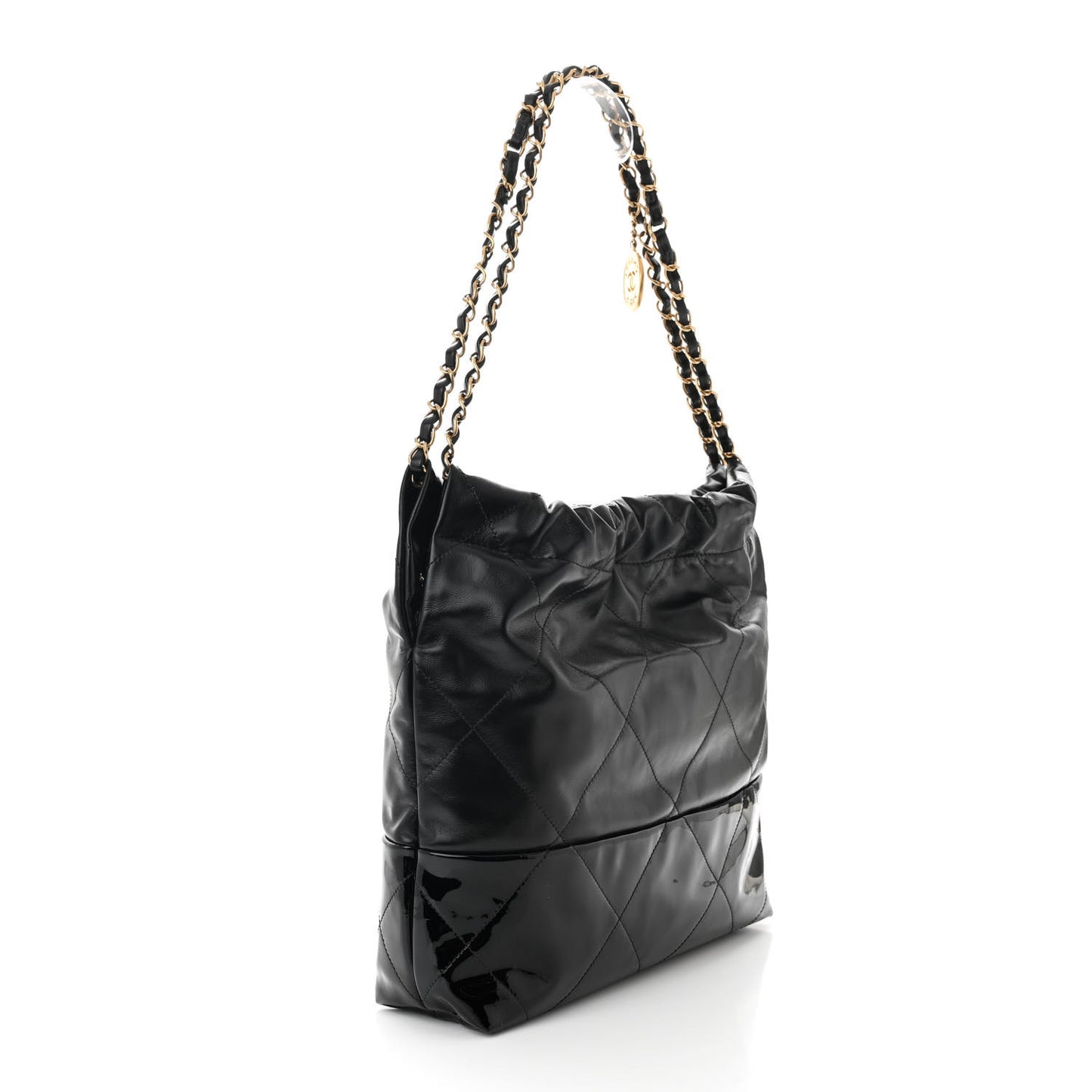 Shiny Calfskin Patent Quilted Small Chanel 22 Black