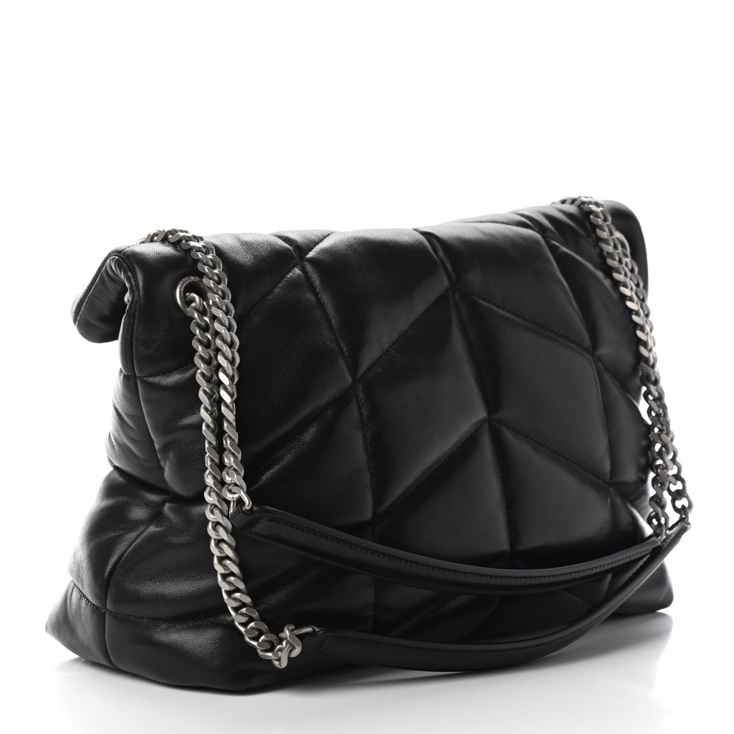 Saint Laurent Lambskin Quilted Medium Loulou Puffer Monogram Chain Satchel Black 3 of 9