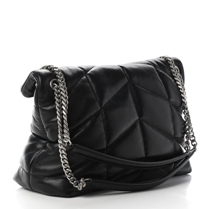 Saint Laurent Lambskin Quilted Medium Loulou Puffer Monogram Chain Satchel Black 3 of 9