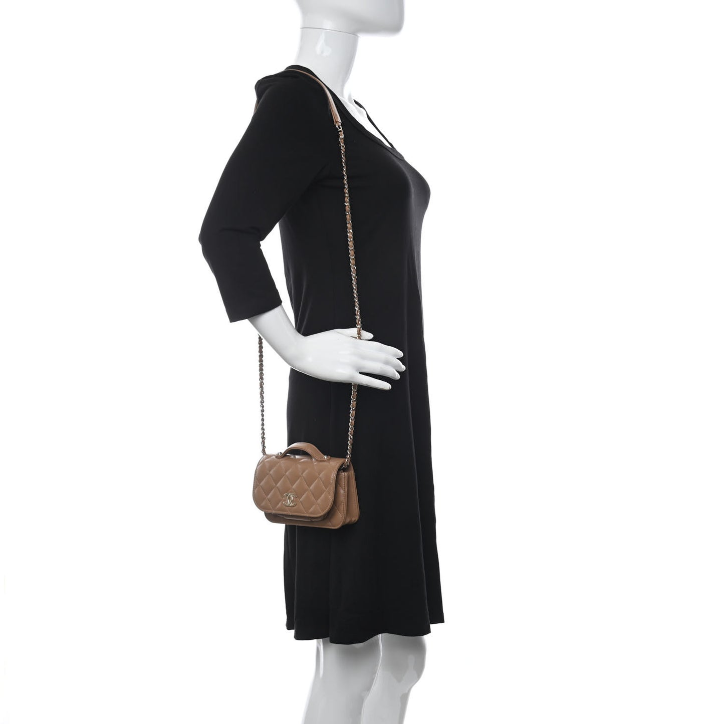 Caviar Quilted Business Affinity Clutch With Chain Flap Dark Beige