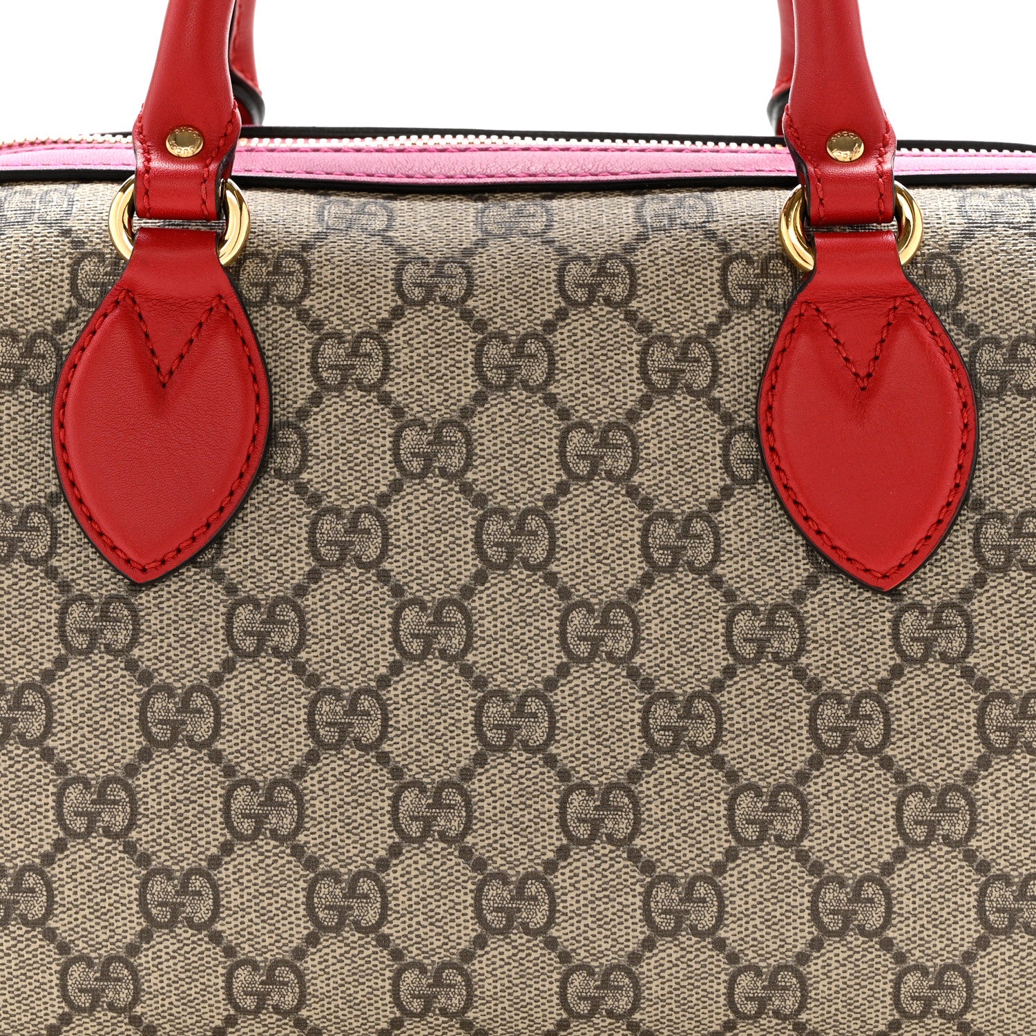 Gucci GG Supreme Monogram Moon Calfskin Small Boston Beige Ebony Hibiscus Red New Rosette 8 of 10