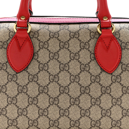 Gucci GG Supreme Monogram Moon Calfskin Small Boston Beige Ebony Hibiscus Red New Rosette 8 of 10