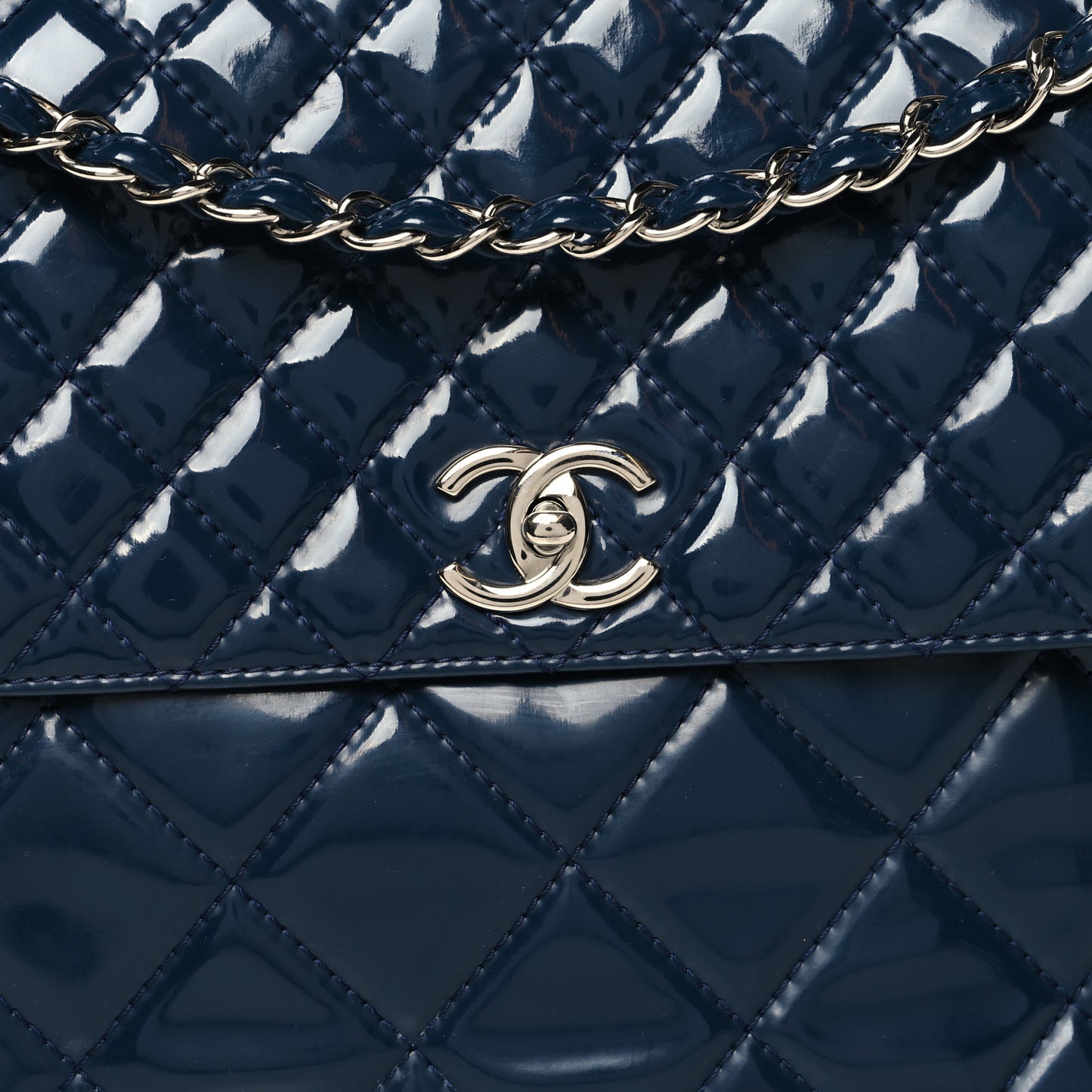Vinyl Quilted In the Business Flap Bag Navy Blue