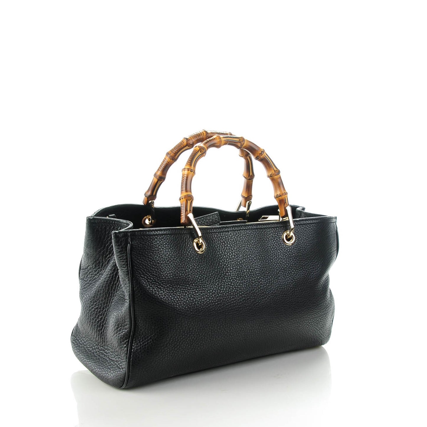 Pebbled Calfskin Medium Bamboo Shopper Tote Black