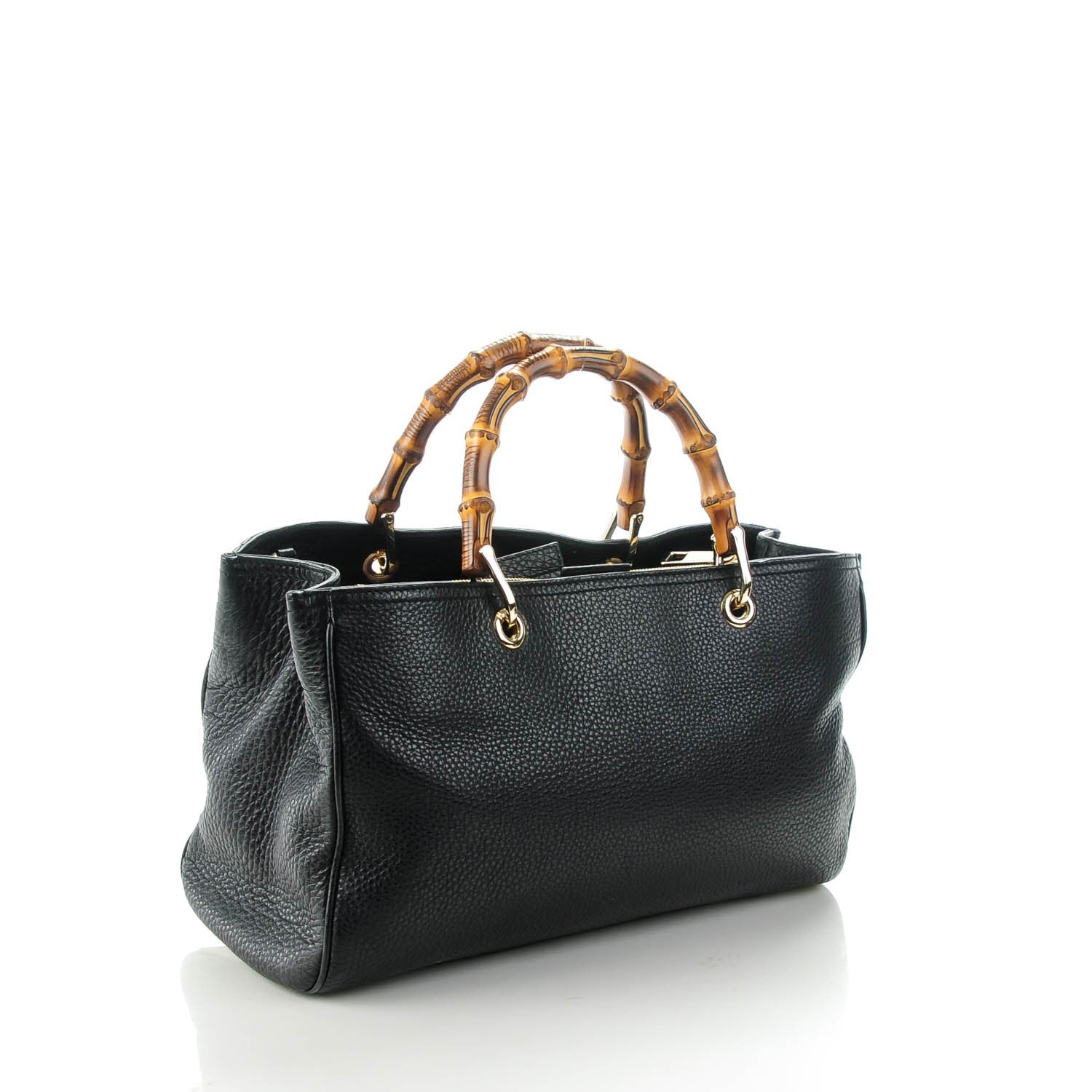 Gucci Pebbled Calfskin Medium Bamboo Shopper Tote Black 3 of 8