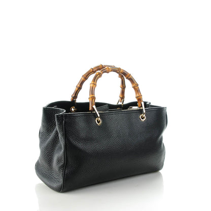 Gucci Pebbled Calfskin Medium Bamboo Shopper Tote Black 3 of 8