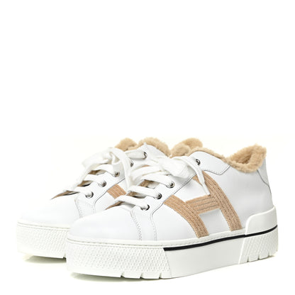 Hermes Calfskin Woolskin Dare Sneakers 37 White Ecru 3 of 14