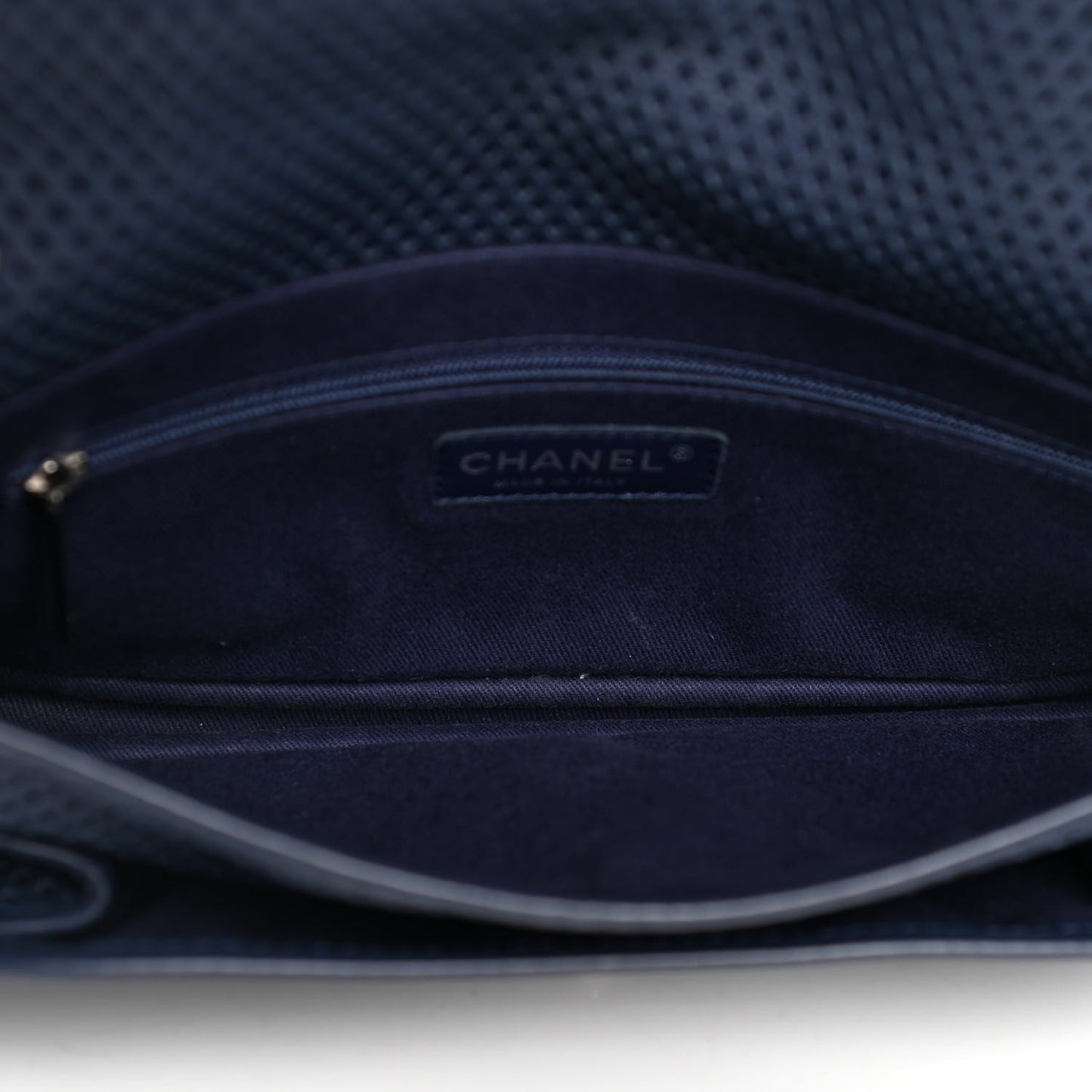 Perforated Calfskin Large Up In The Air Flap Dark Blue