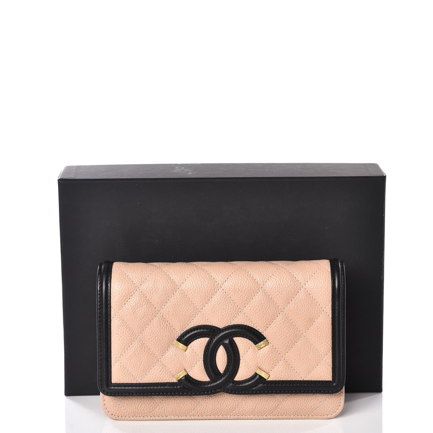 Chanel Caviar Quilted CC Filigree Wallet On Chain WOC Beige Black 11 of 11