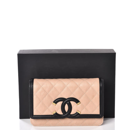 Chanel Caviar Quilted CC Filigree Wallet On Chain WOC Beige Black 11 of 11