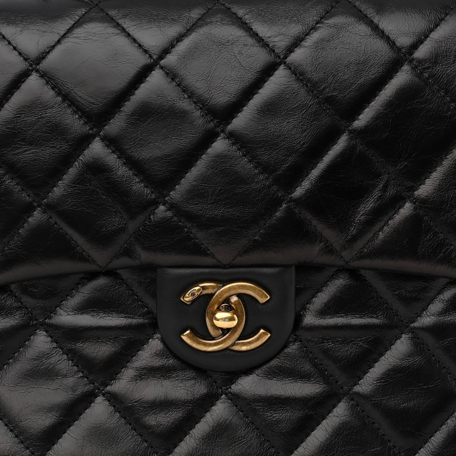 Chanel Glazed Calfskin Quilted Medium Gold Bar Top Handle Flap Black 8 of 12