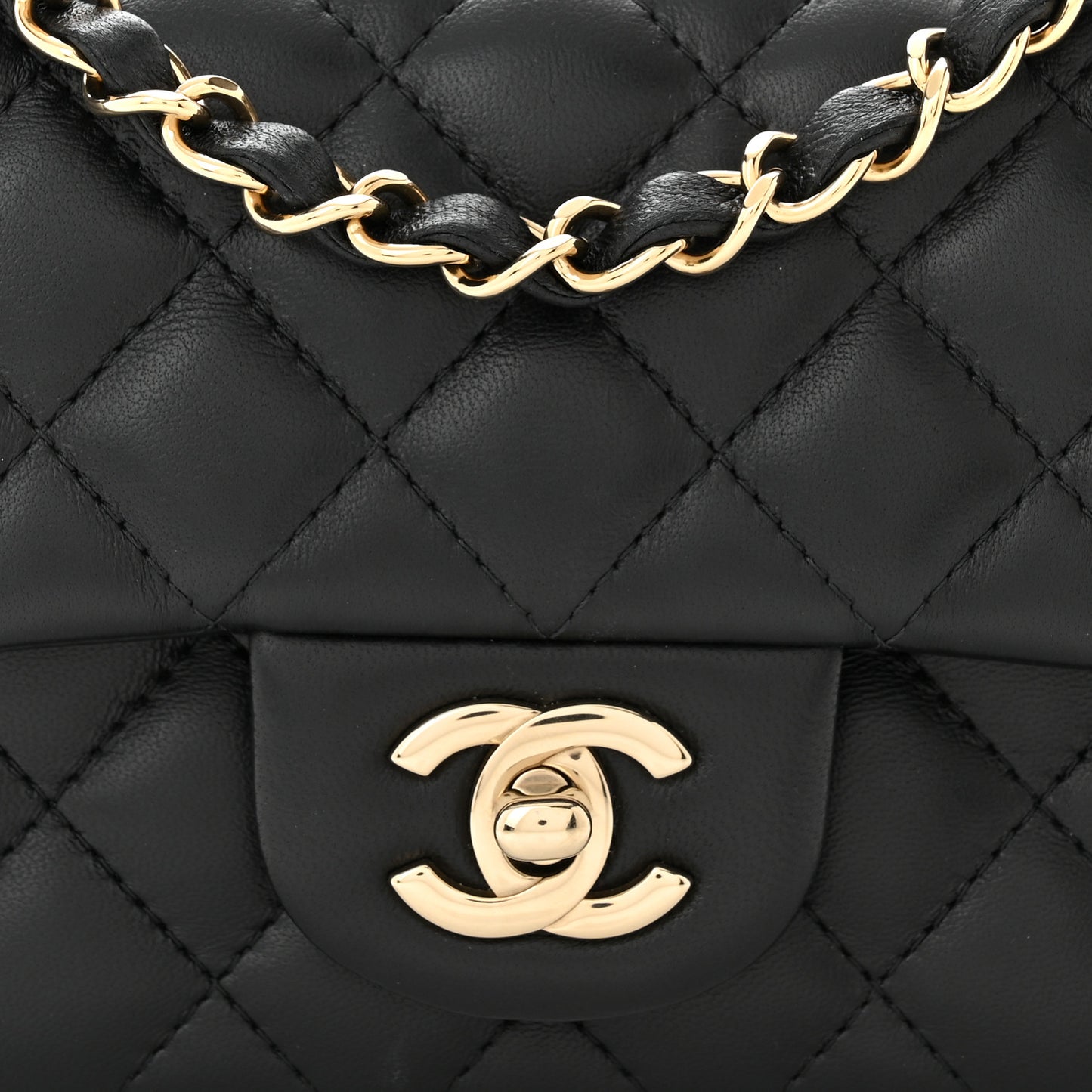 Lambskin Quilted Mini Rectangular Flap Black
