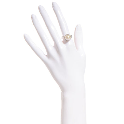 David Yurman Sterling Silver Pave Diamond Pearl Cable Ring Size 6.5 2 of 4