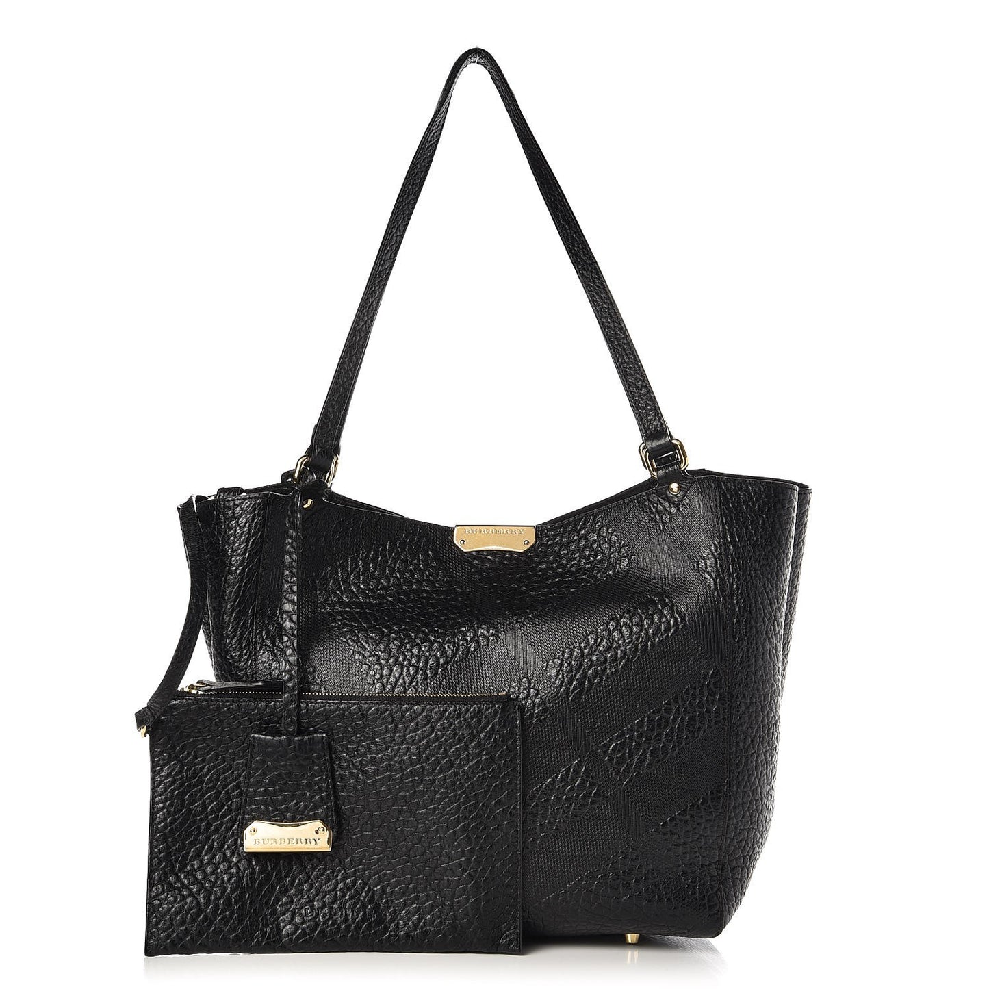 Signature Grain Calfskin Check Embossed Small Canterbury Tote Black