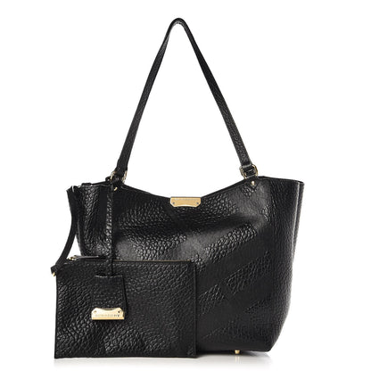 Burberry Signature Grain Calfskin Check Embossed Small Canterbury Tote Black 1 of 8