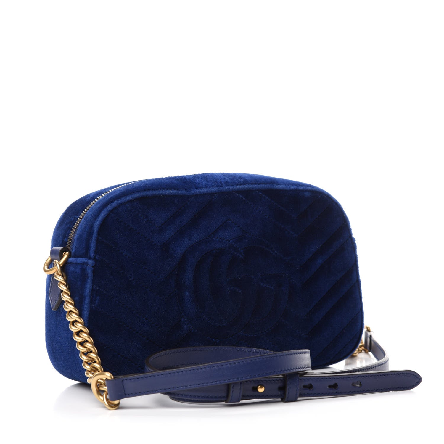 Gucci Velvet Matelasse Small GG Marmont Chain Shoulder Bag Cobalt 3 of 10