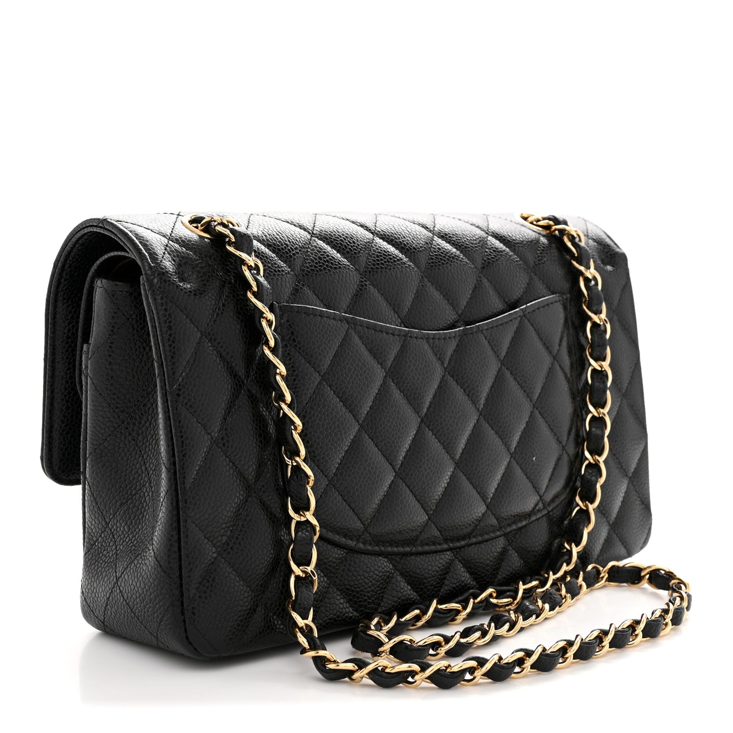 Caviar Quilted Medium Double Flap Black