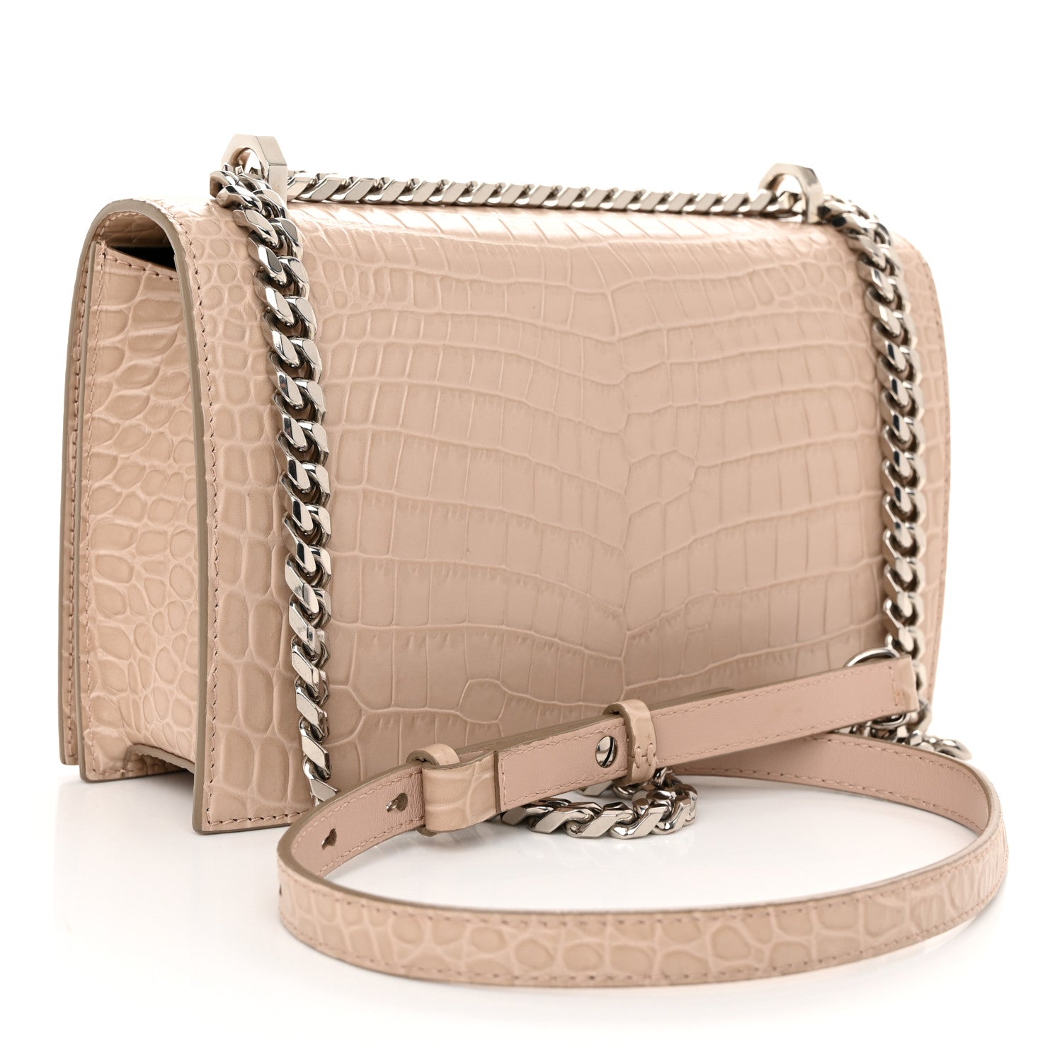Alexander McQueen Shiny Crocodile Embossed Jeweled Satchel Sand 3 of 10