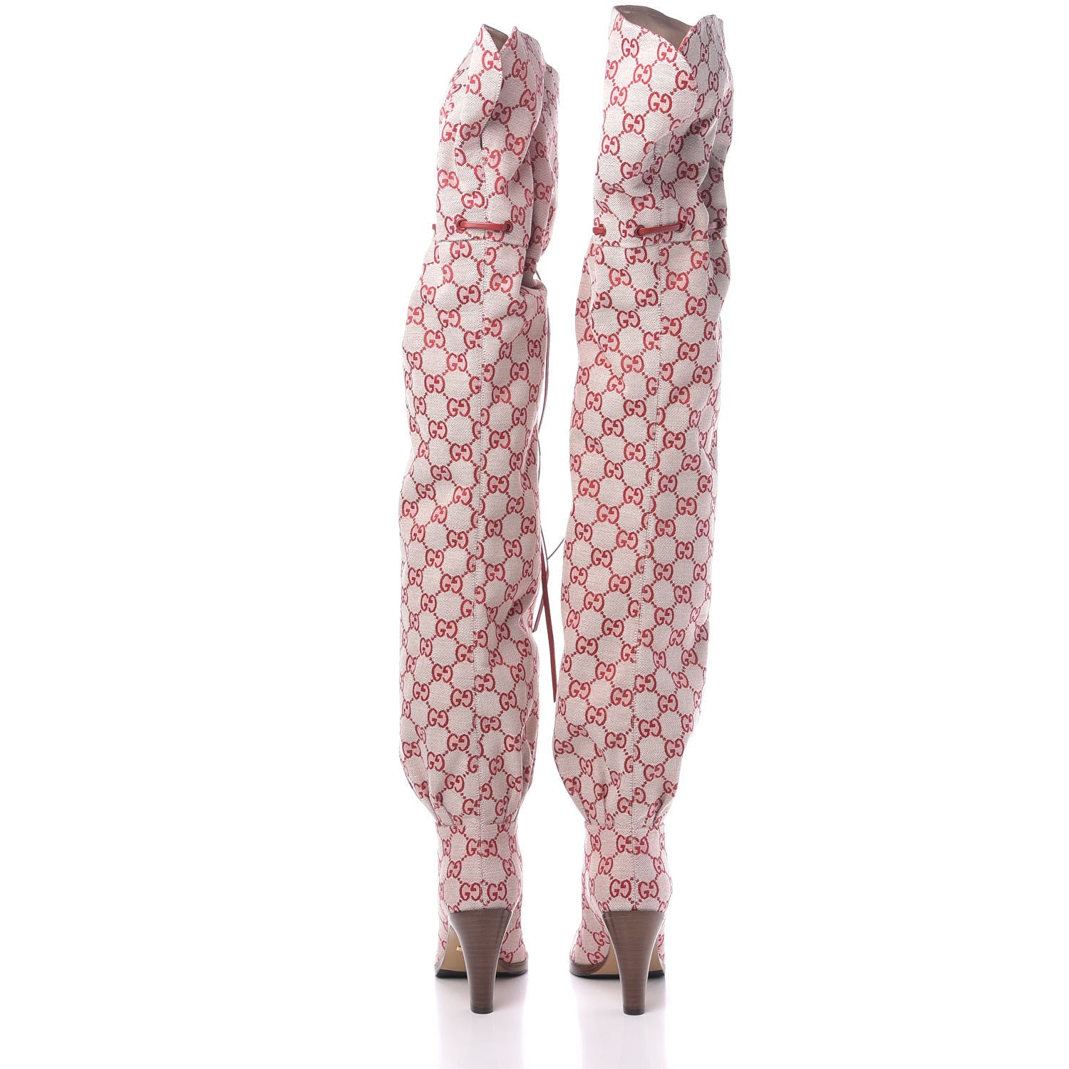 Gucci Monogram Over The Knee Boots 35 Gardenia Hibiscus Red 6 of 7