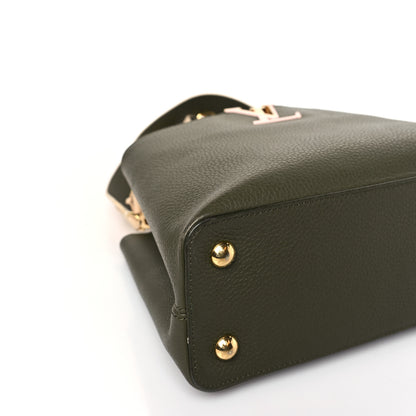 Louis Vuitton Taurillon Capucines MM Smokey Brown Green Creme Pink 7 of 8