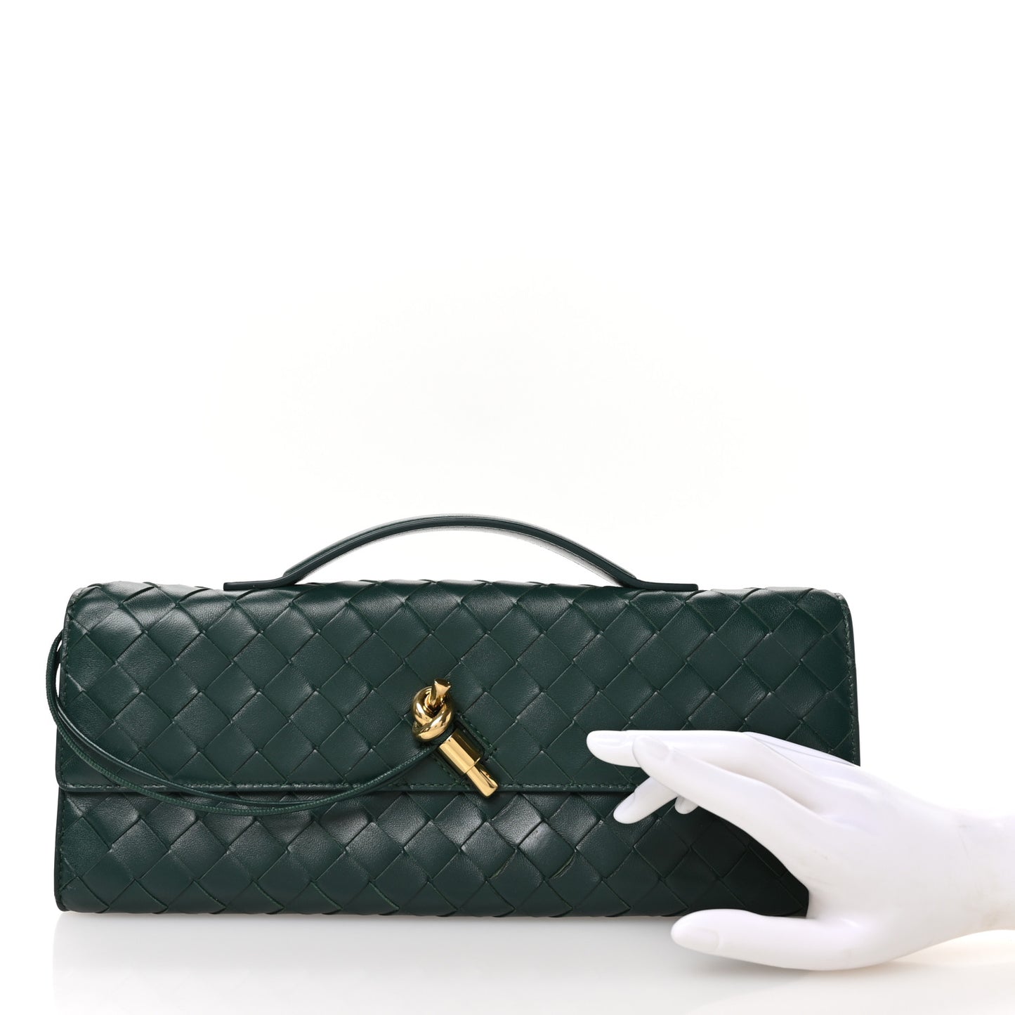 Nappa Intrecciato Long Andiamo Top Handle Clutch Emerald Green