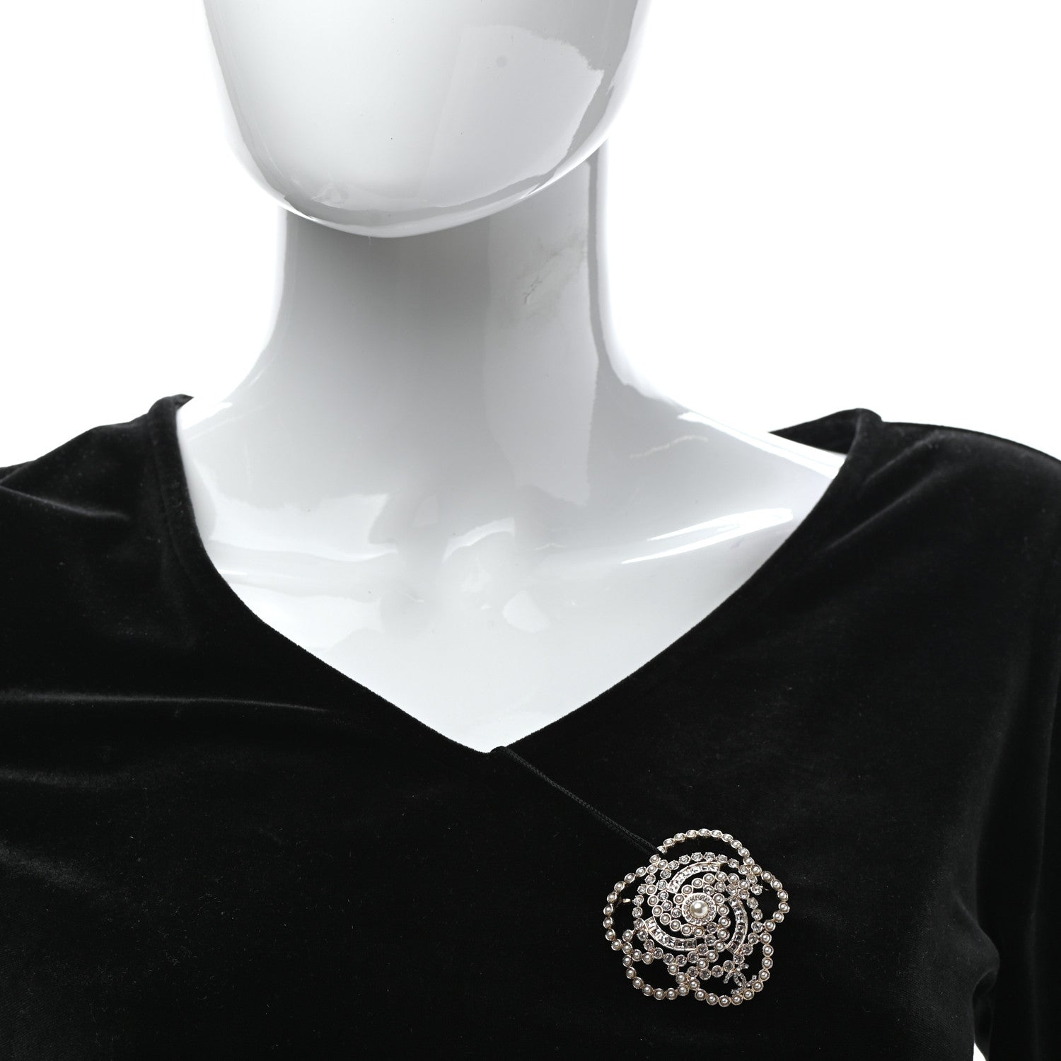 Chanel Pearl Crystal Lace Camellia Brooch Gold 2 of 5