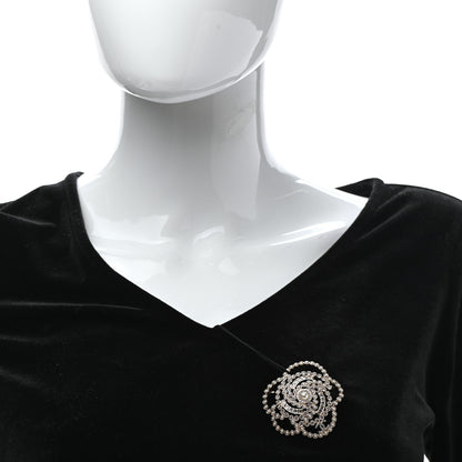 Chanel Pearl Crystal Lace Camellia Brooch Gold 2 of 5