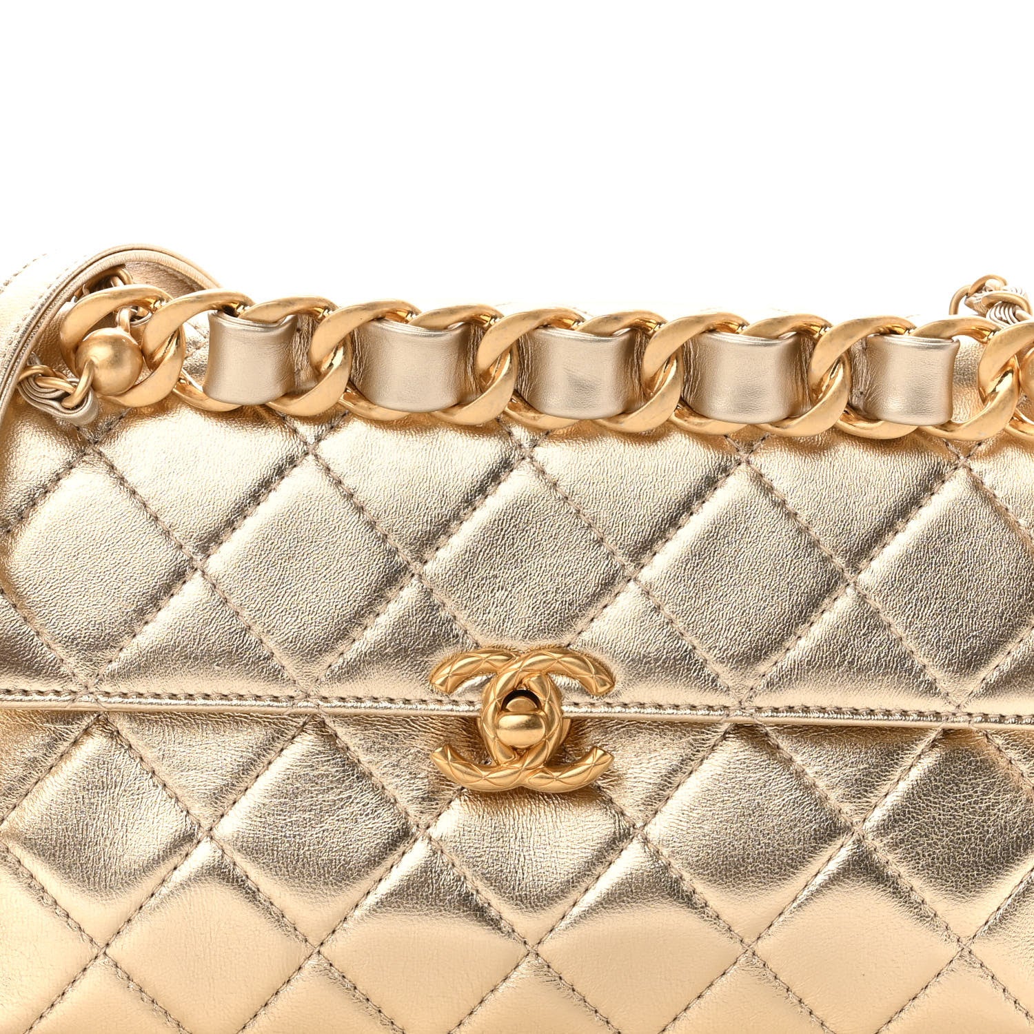 Chanel Metallic Lambskin Quilted CC Chain Flap Gold 8 of 10