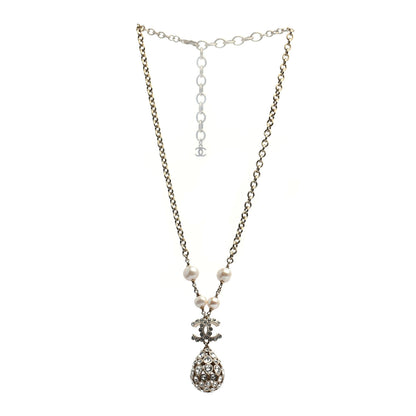 Chanel Crystal Pearl CC Teardrop Pendant Necklace Gold 3 of 5