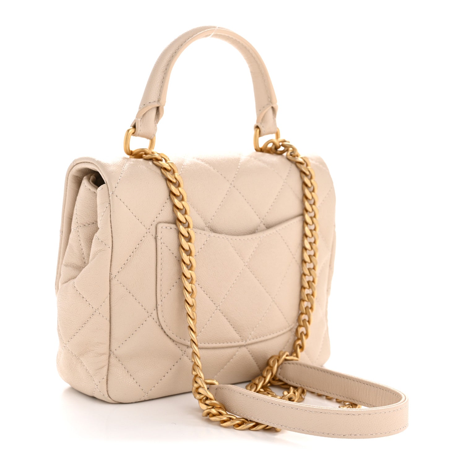 Chanel Shiny Caviar Quilted Mini Top Handle Flap Ecru 3 of 12