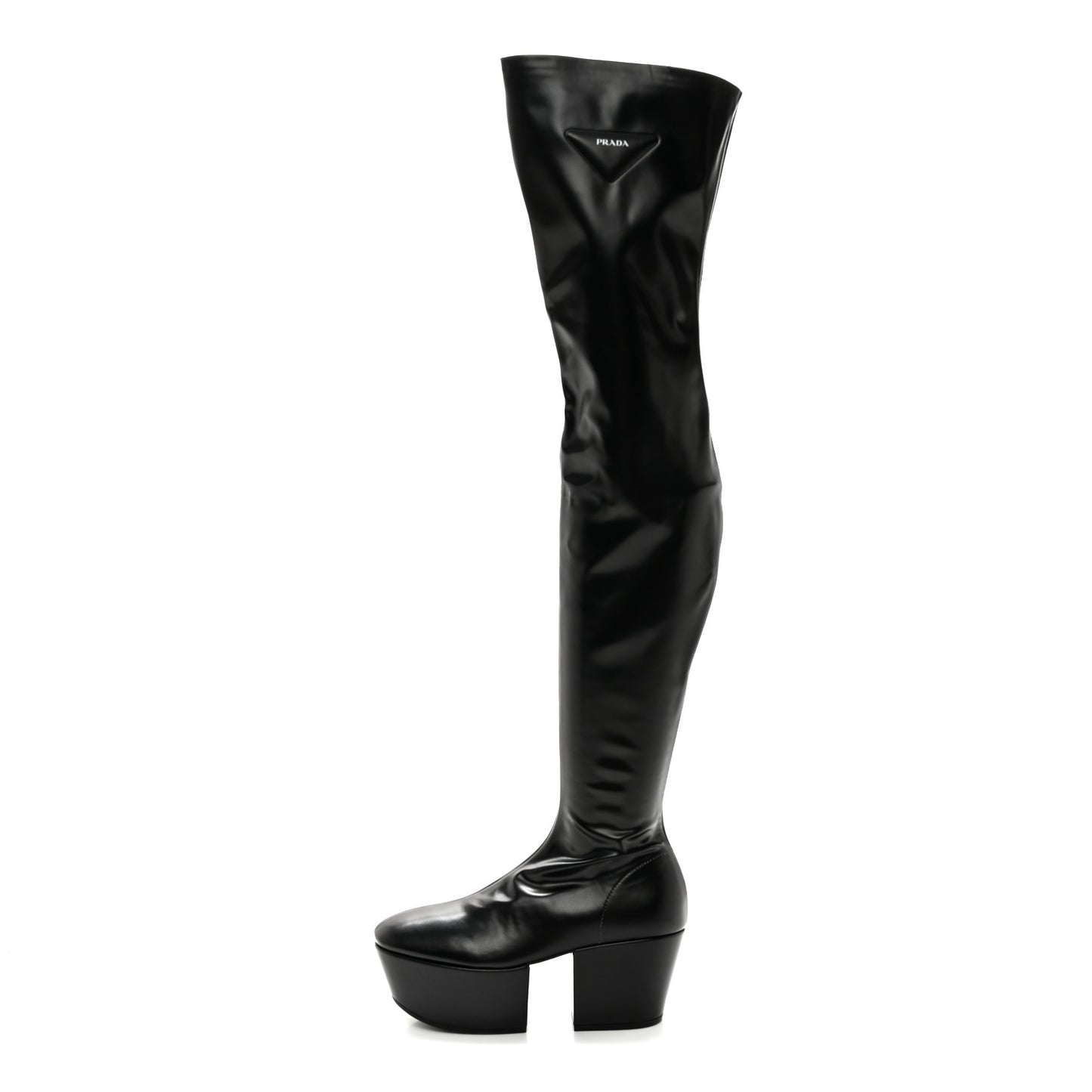 Nappa Tech Logo Over the Knee 70mm Platform Boots 36 Black