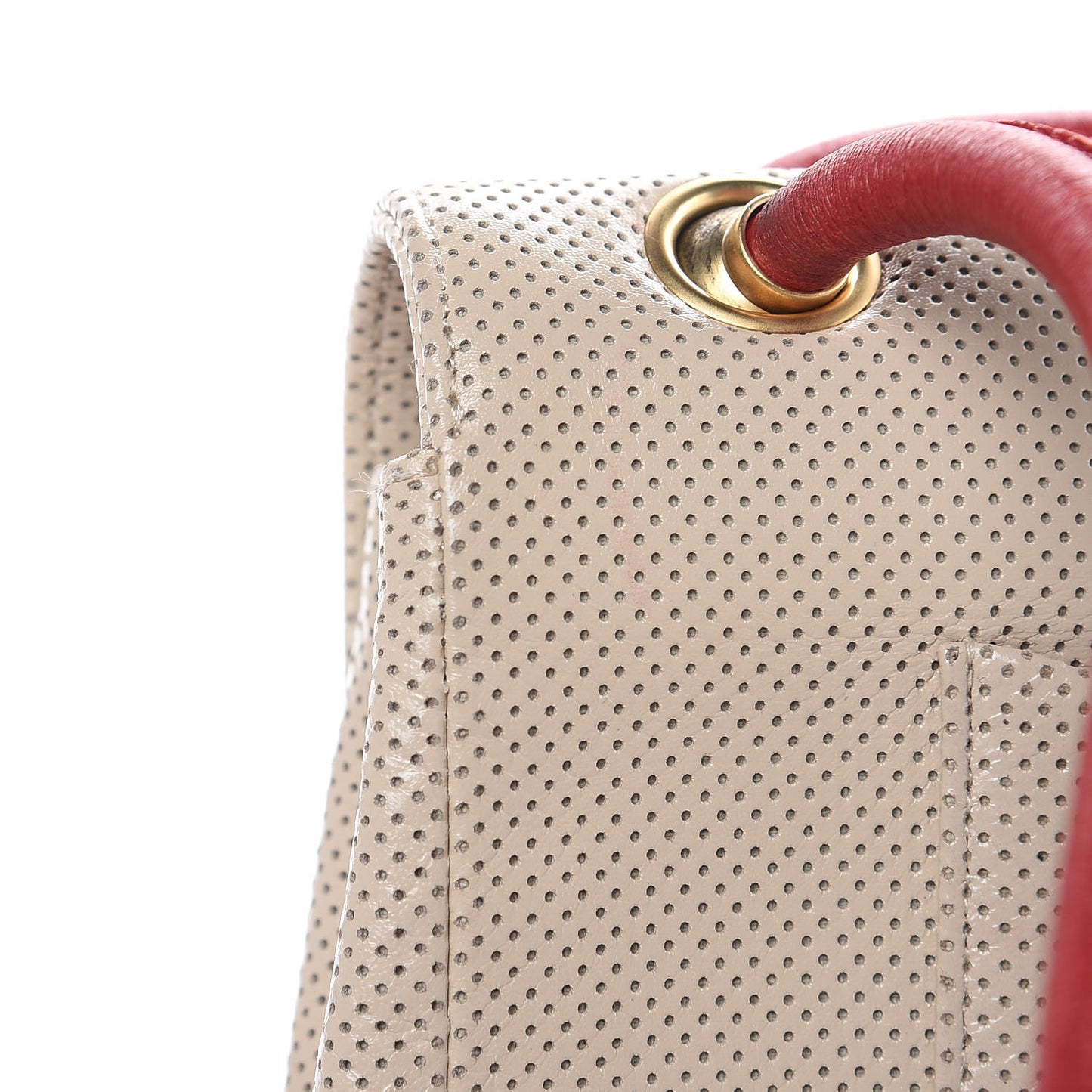 Lambskin Perforated Medium Single Flap Bag Red Beige