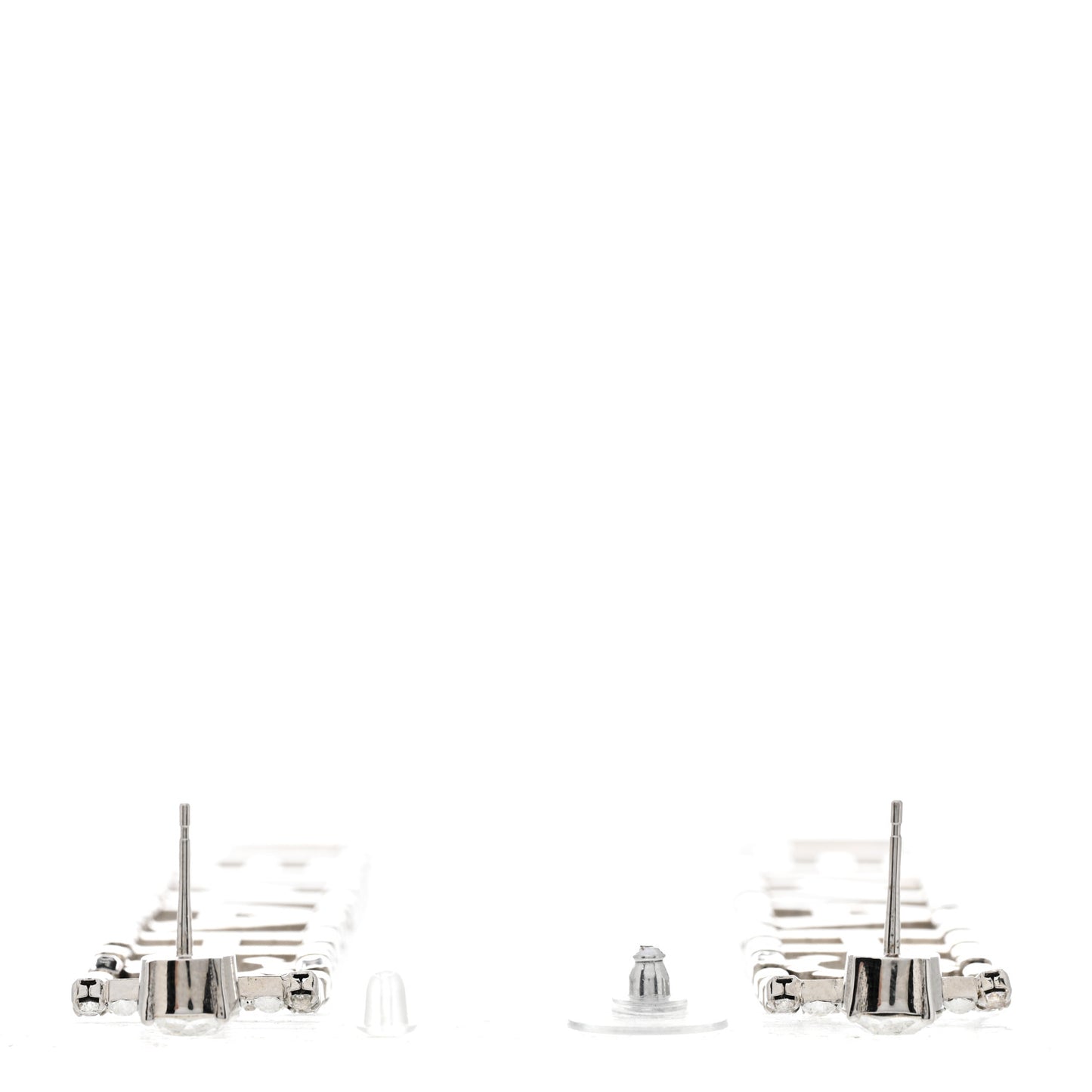 Crystal Chanel Logo Drop Earrings Silver