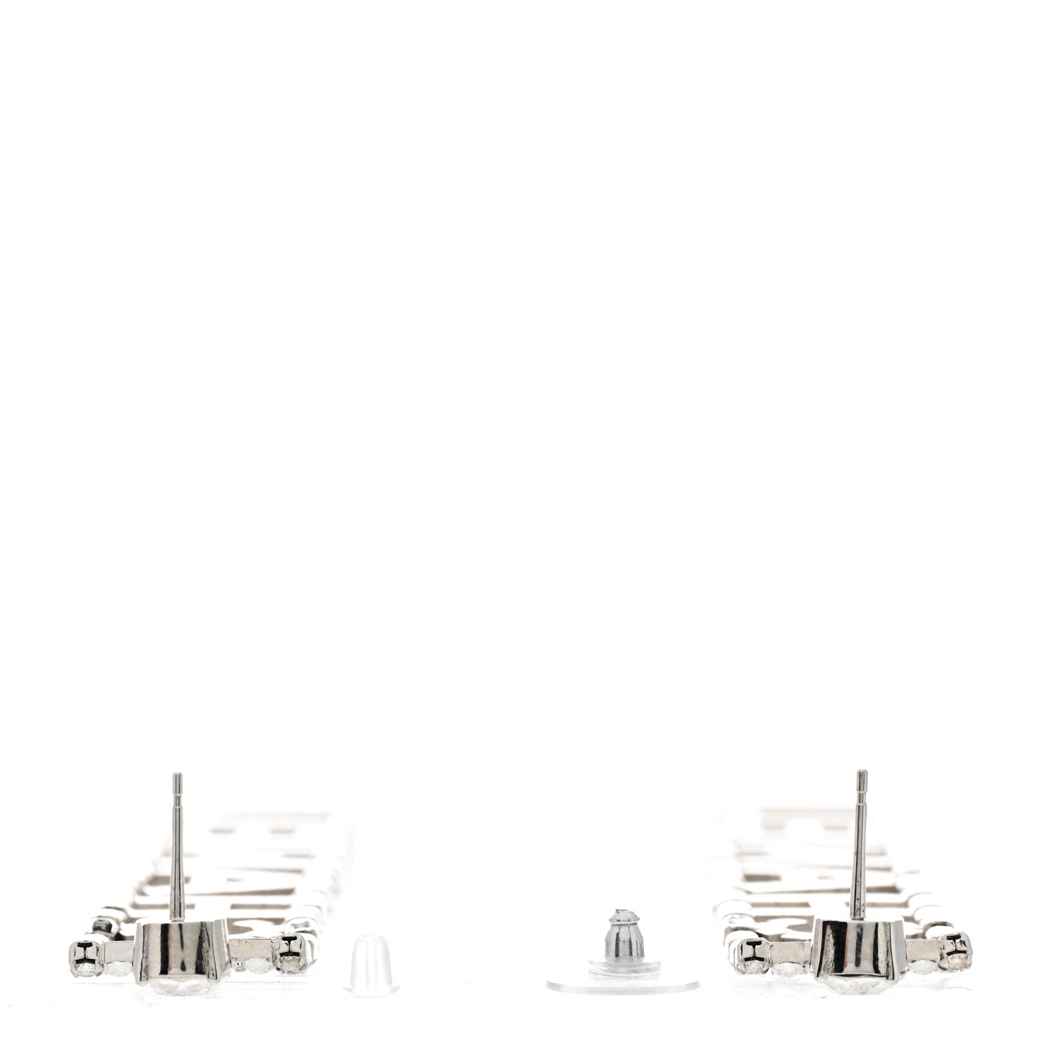 Chanel Crystal Chanel Logo Drop Earrings Silver 3 of 6