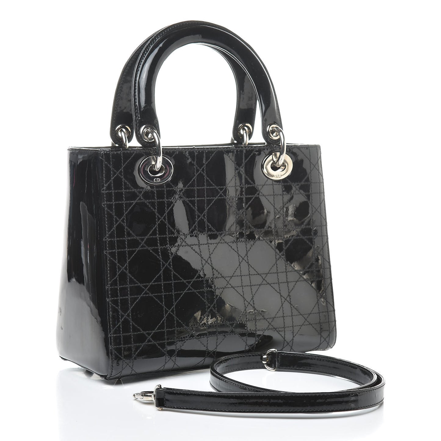 Patent Cannage Stitched Medium Lady Dior Black