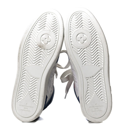 Louis Vuitton Sheepskin Embossed Suede Calfskin Womens Boombox High-Top Sneakers 38 White Denim Blue 4 of 4